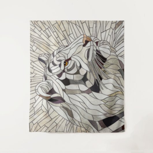 Witte tijger - Glas in lood Mozaïek Digitale Kunst Wandkleed (Voorkant)