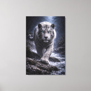 Witte Tijger in Beweging – ManJiangHong Kunstserie Canvas Afdruk
