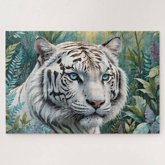 Witte tijger in een blauw groen Oerwoud Legpuzzel (Horizontaal)