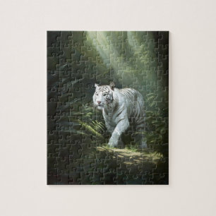 Witte tijger in een dicht bos legpuzzel