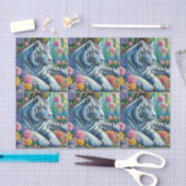 Witte tijger in het bos met bloemen decoupage tissuepapier (Craft)