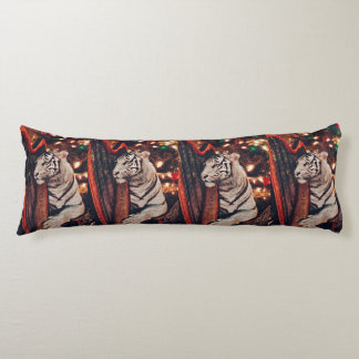Witte Tijger Kerst Kunst – Harp en Holiday Glow Lichaamskussen