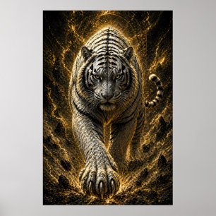 Witte Tijger Kracht Explosie - Zwarte Goud Geest G Poster