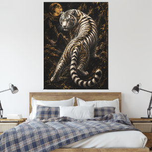 Witte Tijger Maneschijn Canvas Wandkunst Mystiek Afdruk