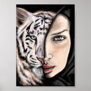 Witte Tijger Meisje - Emotie Poster - Schilderkuns