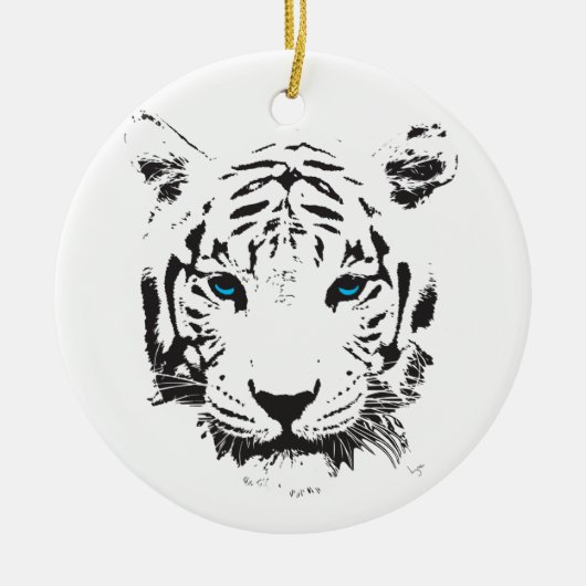 Witte tijger met blauwe ogen keramisch ornament (Voorkant)
