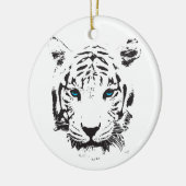 Witte tijger met blauwe ogen keramisch ornament (Links)
