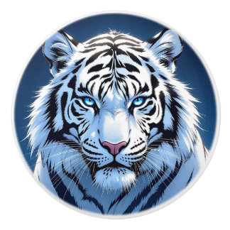 Witte Tijger met Blauwe Ogen  Keramische Knop