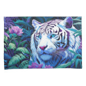 Witte Tijger met paarse bloemen Kussensloop (Voorkant-Rechts)
