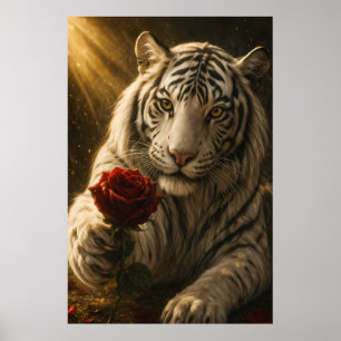 Witte Tijger met rode Roos Onder Maneschijn – Roma Poster