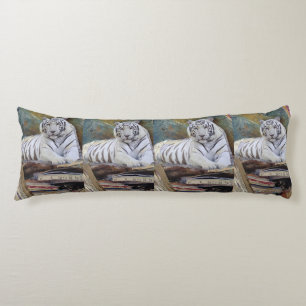 Witte Tijger Mixed-Media Collage – Elegant Kunstku Lichaamskussen