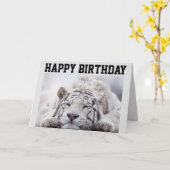 WITTE TIJGER NAP, EET CAKE, VERJAARDAG KAART (Gele Bloem)