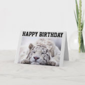 WITTE TIJGER NAP, EET CAKE, VERJAARDAG KAART (Voorkant)