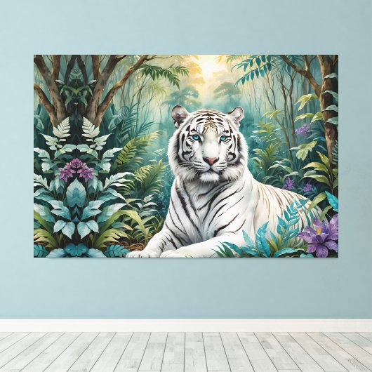 Witte Tijger Oerwoud Flora Canvas Afdruk (Insitu (Houten vloer))