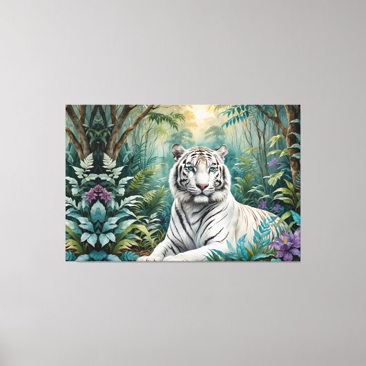 Witte Tijger Oerwoud Flora Canvas Afdruk (Voorkant)