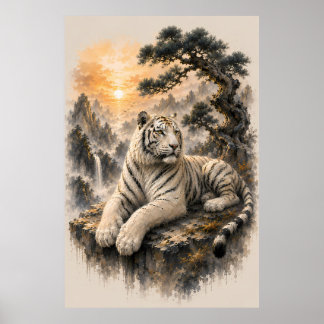 Witte Tijger Onder Oude Den | Chinese Inkt Was Poster