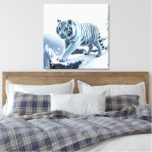 Witte tijger op besneeuwde kliffen gestrekte canva