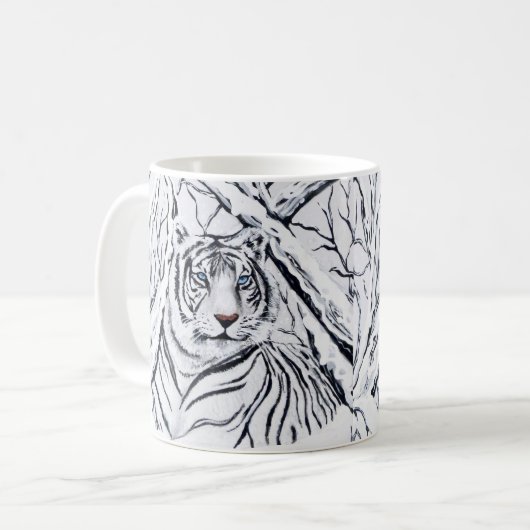 Witte tijger, overvloeiend in koffiemok (Voorkant links)