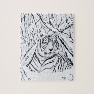 Witte tijger, overvloeiend in legpuzzel