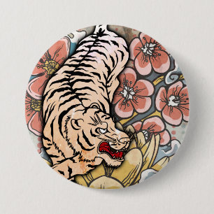 Witte tijger ronde button 7,6 cm