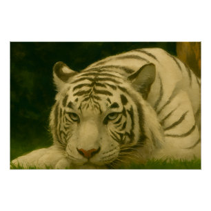 Witte tijger rust in bosrijke schaduw perfect poster