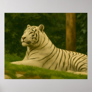 Witte tijger rust in het bos licht poster