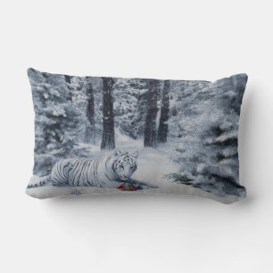Witte Tijger Sneeuwbos Kussen – Betoverde Winter