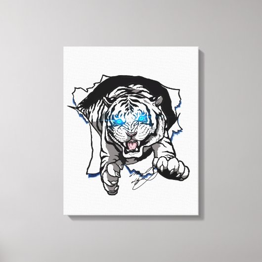 Witte tijger springen uit!!!! canvas afdruk (Voorkant)