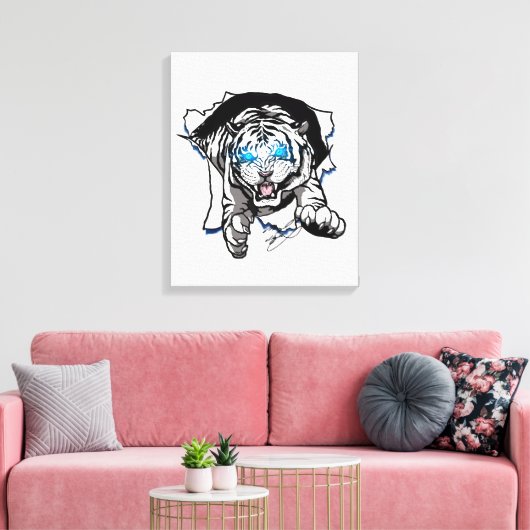 Witte tijger springen uit!!!! canvas afdruk (Insitu (Woonkamer))