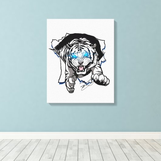 Witte tijger springen uit!!!! canvas afdruk (Insitu (Houten vloer))