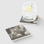 Witte Tijger Stenen Onderzetter (Zijkant)