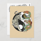 Witte tijger versus groene draak in de yin yang briefkaart (Voorkant / Achterkant)