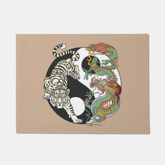 Witte tijger versus groene draak in de yin yang deurmat (Voorkant)