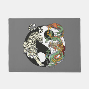 Witte tijger versus groene draak in de yin yang do deurmat