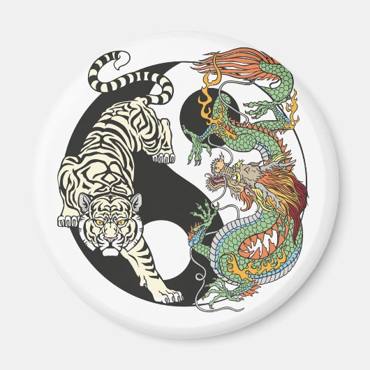 Witte tijger versus groene draak in de yin yang magneet (Voorkant)