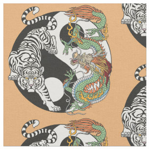 Witte tijger versus groene draak in de yin yang stof