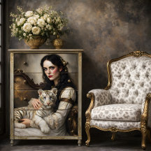 Witte Tijger Vrouw Elegante Fantasy Decoupage