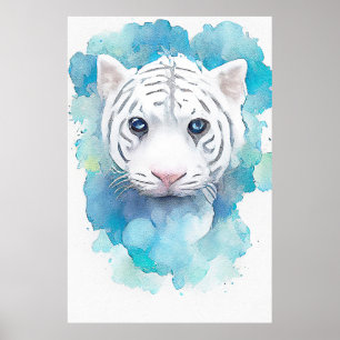 Witte Tijger Wilde Dier Natuur Waterverf Kunst Poster