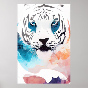 Witte Tijger Wilde Natuur Dierlijke Kleuren Kunst Poster
