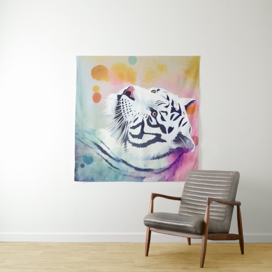Witte Tijger Wilde Natuur Dierlijke Kleuren Kunst Wandkleed (In Situ (horizontaal))