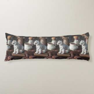 Witte Tijgerfiguur – Rustieke Chocolade & Koffie Lichaamskussen