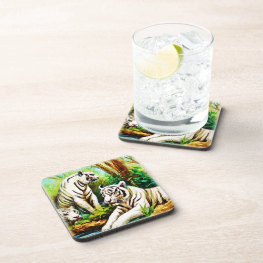 Witte tijgers in het Oerwoud. Bestel nu Bier Onderzetter (Rechterzijde)