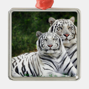 Witte tijgers metalen ornament