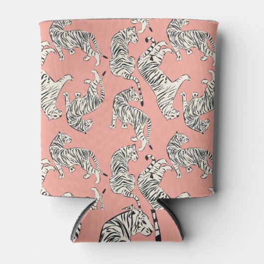 Witte tijgers: roze exotisch patroon blikjeskoeler (Voorkant)