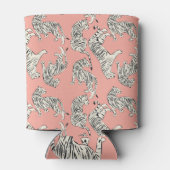 Witte tijgers: roze exotisch patroon blikjeskoeler (Achterkant)