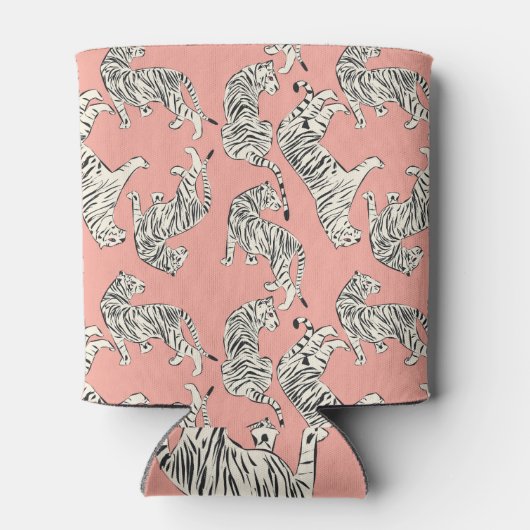 Witte tijgers: roze exotisch patroon blikjeskoeler (Achterkant)