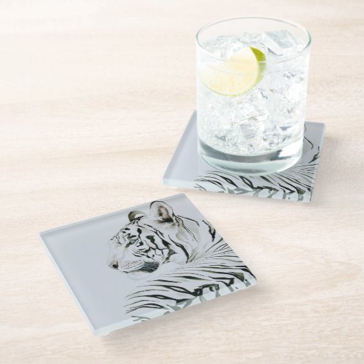 Witte tijgerWaterverf Glazen Onderzetter (Schuin)