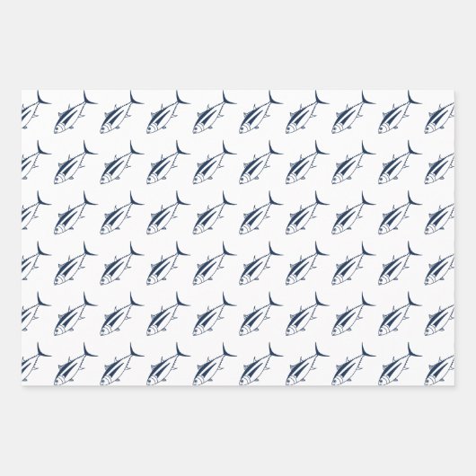 Witte tonijn in marineblauw op wit in groot inpakpapier vel (Voorkant 2)