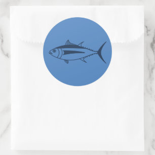 Witte tonijn Vis in Marine Blauw op Egeïsche Blauw Ronde Sticker