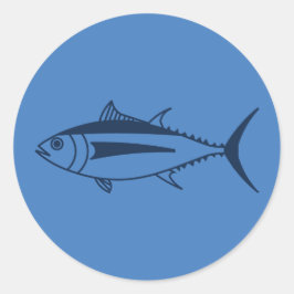 Witte tonijn Vis in Marine Blauw op Egeïsche Blauw Ronde Sticker